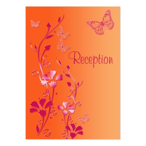 Pink and Orange Floral Butterflies Reception Card Business Card Template