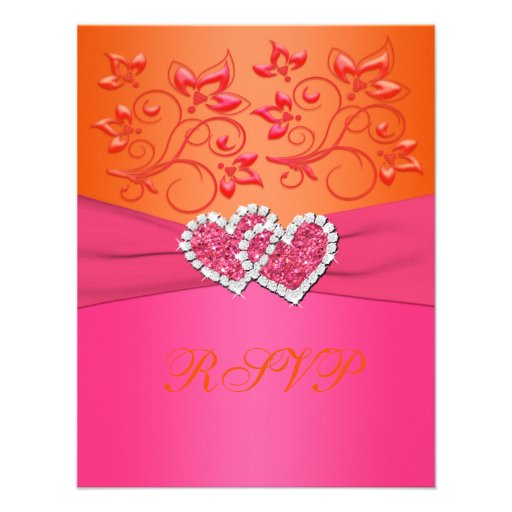 Pink and Orange Floral Joined Hearts Reply Card Personalized Announcements