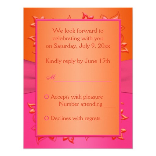 Pink and Orange Floral Joined Hearts Reply Card Personalized Announcements