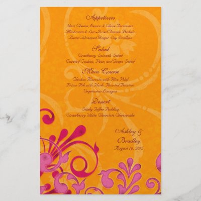 Pink and Orange Floral Wedding Menu Card Personalized Flyer