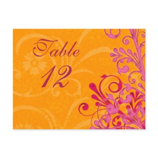 Pink and Orange Floral Wedding Table Cards postcard