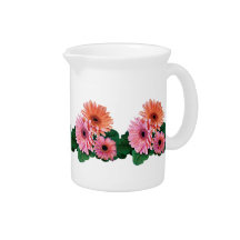 Pink and Orange Gerbera Daisies Beverage Pitcher