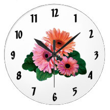 Pink and Orange Gerbera Daisies Round Clocks