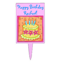 Pink and Orange Happy Birthday Cake Topper cake picks