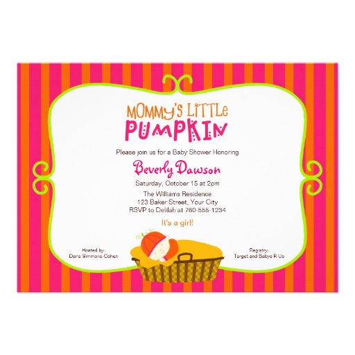 Pink and Orange Mommy's Little Pumpkin Baby Shower Personalized Invitation