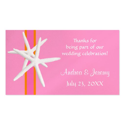 Pink and Orange Starfish Personalized Favor Tags Business Card Templates (front side)
