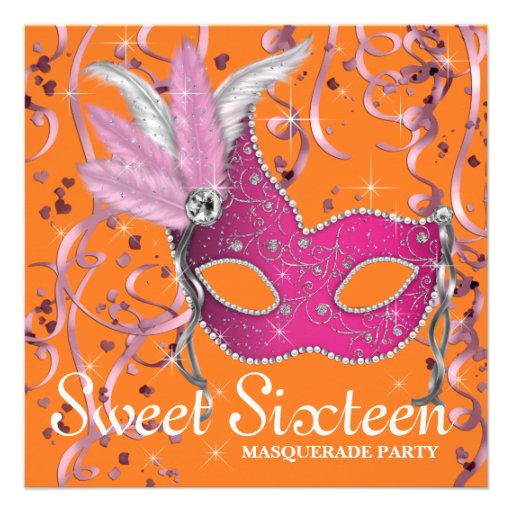 Pink and Orange Sweet Sixteen Party Personalized Announcement