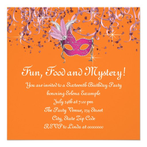Pink and Orange Sweet Sixteen Party Personalized Announcement