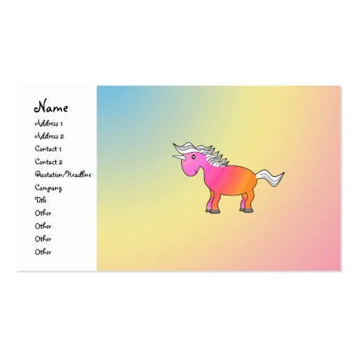 Pink and orange unicorn business cards (front side)