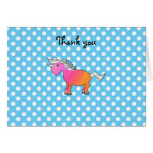 Pink and orange unicorn on blue polka dots cards