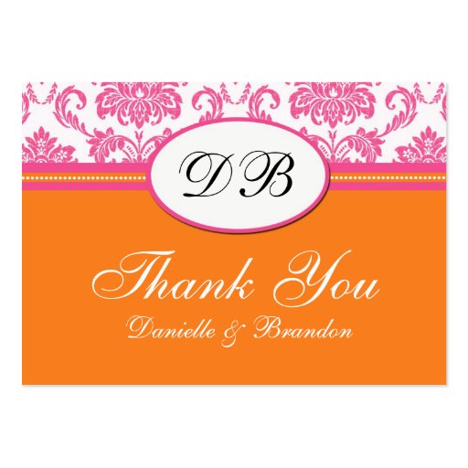 Pink and Orange Wedding Thank You Business Card Template (front side)
