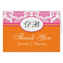 Pink and Orange Wedding Thank You Card