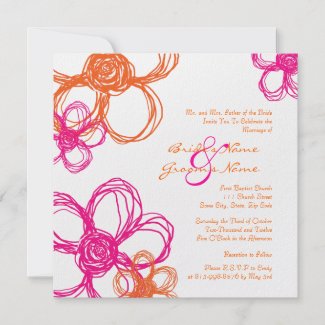 Pink and Orange Wild Flowers Wedding Invitation invitation