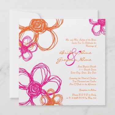 Pink and Tangerine Orange Wedding Invitations