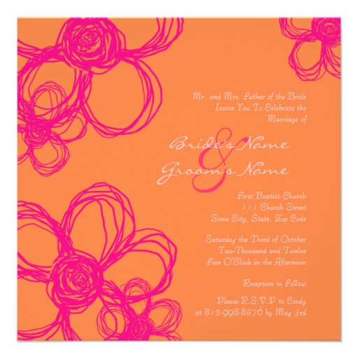 Pink and Orange Wild Flowers Wedding Invitation