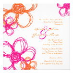 Pink and Orange Wild Flowers Wedding Invitation