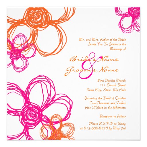 Pink and Orange Wild Flowers Wedding Invitation