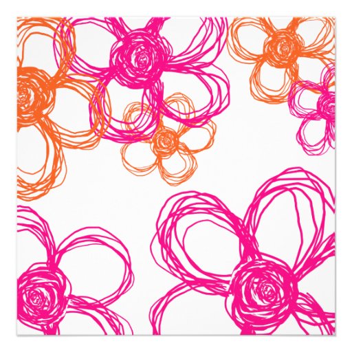 Pink and Orange Wild Flowers Wedding Invitation