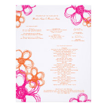Pink and Orange Wild Flowers Wedding Program Letterhead Template