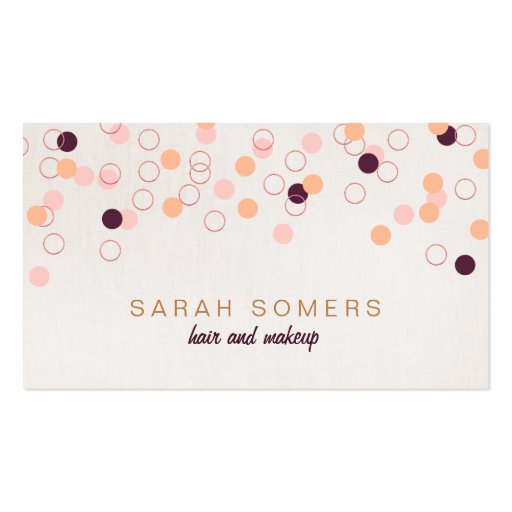 Pink and Peach Confetti Makeup Artist Salon Retro Business Card Template (front side)