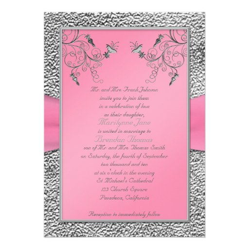 Pink and Pewter Heart Monogrammed Invitation