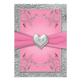Pink and Pewter Heart Monogrammed Invitation 5