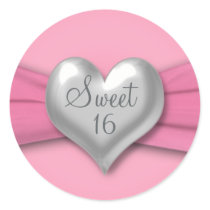 Pink and Pewter Heart Sweet Sixteen 1.5" Sticker