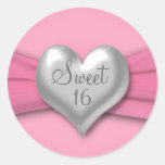 Pink and Pewter Heart Sweet Sixteen 1.5" Sticker