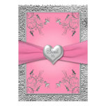 Pink and Pewter Heart Sweet Sixteen Invitation