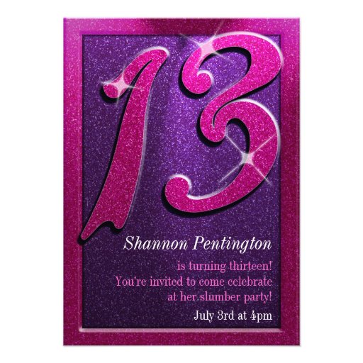 Pink and Purple 13th Birthday Party Invitations