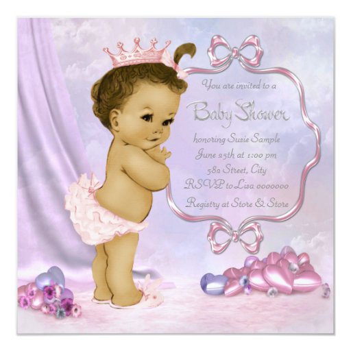 Pink and Purple African American Baby Girl Shower Custom Invites