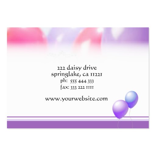 Pink and Purple Balloons Business Card (back side)
