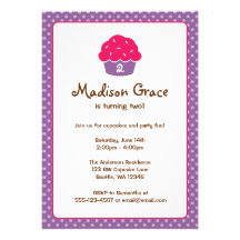 Pink and Purple Cupcake Polka Dot Birthday Party Invitation