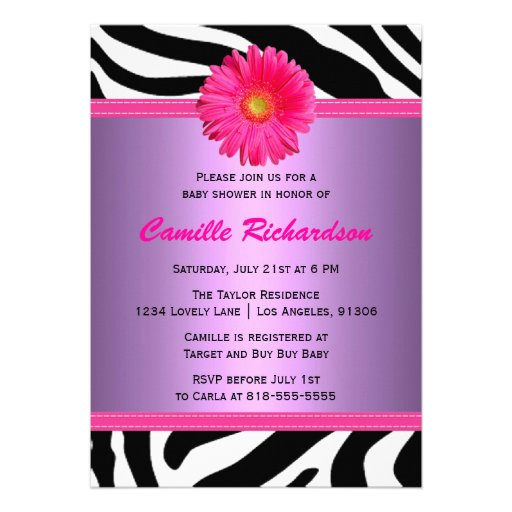 Pink and Purple Daisy Baby Shower Invitation