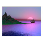 Pink and Purple Dawn with Sailing ship Postcard