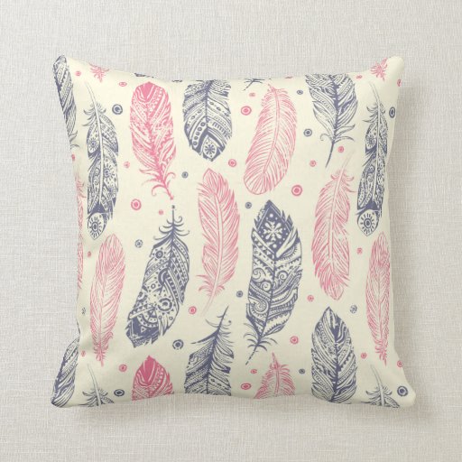 Pink And Purple Ethnic Feather Pattern Throw Pillow Zazzle