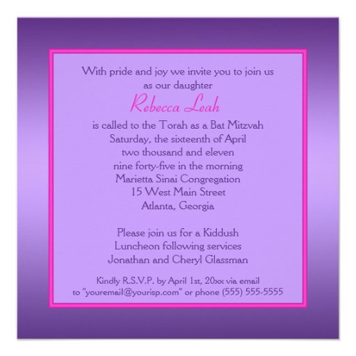 Pink and Purple Floral Bat Mitzvah Invitation