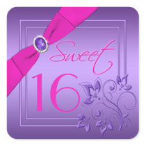 Pink and Purple Floral  Sweet 16 Square Sticker
