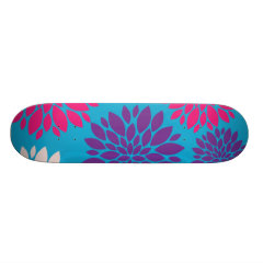 Pink and Purple Flowers on Teal Blue Skate Board Decks