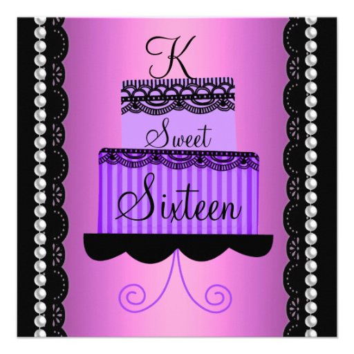 Pink and Purple Lace Sweet Sixteen Invitation