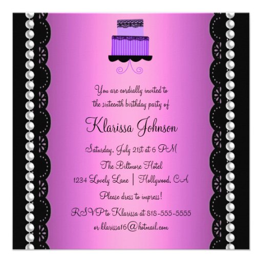Pink and Purple Lace Sweet Sixteen Invitation