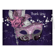 Pink and Purple Masquerade Party Thank You Cards