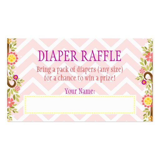 Pink and Purple Owls - Diaper Raffle Ticket Business Card Template (front side)