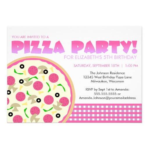 Pink and Purple Pizza Party Invitation