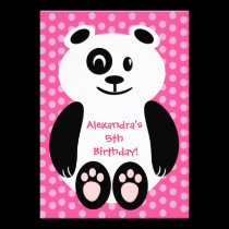 Pink and Purple Polka Dot Panda Birthday Party invitations