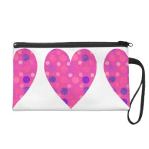 Pink and Purple Polka Dots Heart Wristlet Clutches