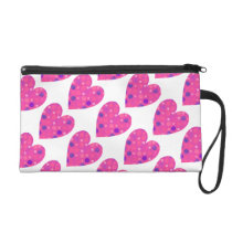 Pink and Purple Polka Dots Heart Wristlet Purse