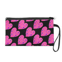 Pink and Purple Polka Dots Heart Wristlet Purses