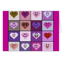 Pink and Purple Smiley Hearts Greeting Cards