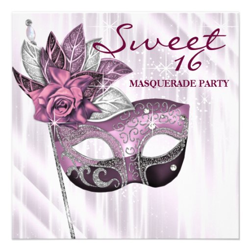 Pink And Purple Sweet 16 Masquerade Party Custom Invitations